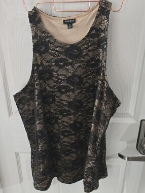 Torrid Black Lace Overlay Tank with Nude Lining